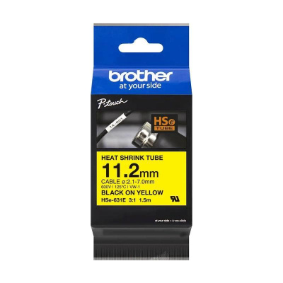 Brother HSe-631E Pro Tape, 11.2 mm x 1.5 m, čierna tlač / žltý podklad , originálna páska