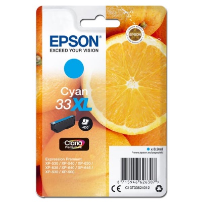 Epson originálna cartridge C13T33624012, T33XL, cyan, 8,9ml, Epson Expression Home a Premium XP-530,630,635,830