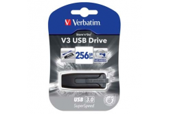 Verbatim 49168 Store N Go V3, USB flash disk, USB A 3.0, 256GB, s výsuvným konektorom, čierny