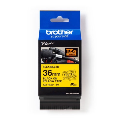 Brother TZ-FX661 / TZe-FX661 Pro Tape, 36mm x 8m, flexi, čierna tlač / žltý podklad, originálna páska