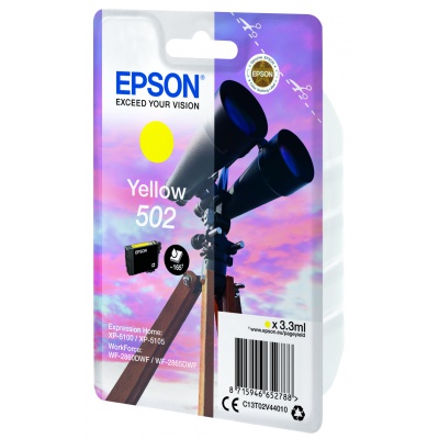 Epson originální ink C13T02V44020, 502, T02V440, yellow, 165str., 3.3ml, Epson XP-5100, XP-5105, WF-2880dwf, WF2865dwf