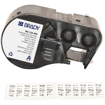 Brady M4-128-498 / 170792, 48.26 mm, Vinyl, čierna tlač / biely podklad