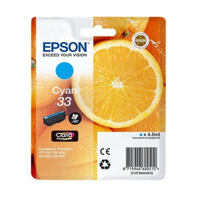 Epson T33424012, T33 azúrová (cyan) originálna cartridge