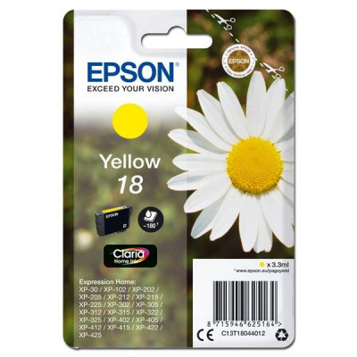 Epson originálna cartridge C13T18044012, T180440, yellow, 3,3ml, Epson Expression Home XP-102, XP-402, XP-405, XP-302