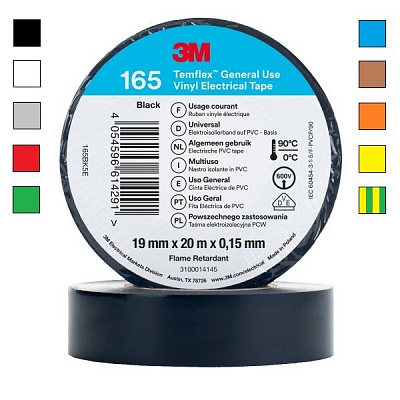 3M Temflex 165 Elektroizolačná páska, 19 mm x 20 m 19 mm x 20 m čierna/black