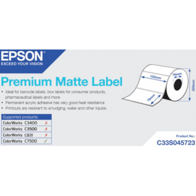 Epson C33S045723 Premium Matte, pre ColorWorks, 102x76mm, 1570ks, biele samolepiace etikety