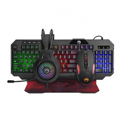 Marvo CM430 CZ/SK CM430CZSK, sada klávesnice s herní myší, podložkou a sluchátky, CZ/SK, herní, membránová typ drátová (USB), černá, podsvíc