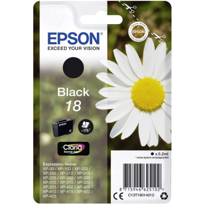 Epson originálna cartridge C13T18014012, T180140, black, 5,2ml, Epson Expression Home XP-102, XP-402, XP-405, XP-302