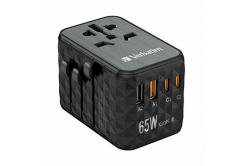 Verbatim World-to-World UTA-05 32120 Cestovný univerzálny adaptér, 2x USB-C PD, QC 4+ a 2x USB-A, 65 W, čierny