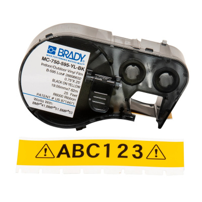 Brady M4C-750-595-YL-BK / 170832, 19.05 mm x 7.62 m, Vinyl, čierna tlač / žltý podklad