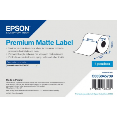 Epson C33S045739 Premium Matte, pre ColorWorks, 203mmx60m, biele samolepiace etikety