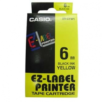 Casio XR-6YW1, 6mm x 8m, čierna tlač/žltý podklad, originálna páska