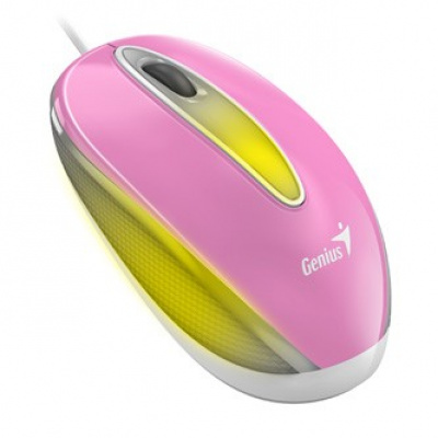 Genius Myš DX-Mini 31010025407, 1000DPI, optická, 3tl., drátová USB, růžová, klasická, RGB podsvícení