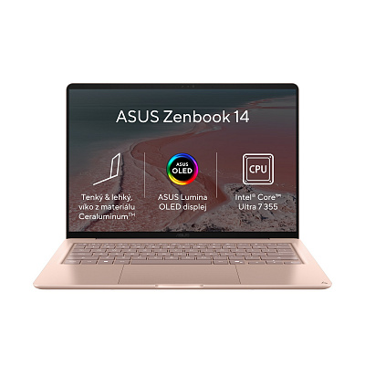 ASUS Zenbook 14/UX3480AA-OLED249W/U7-355/14"/2880x1800/24GB/512GB/Intel int/W11H/Ružová/2R