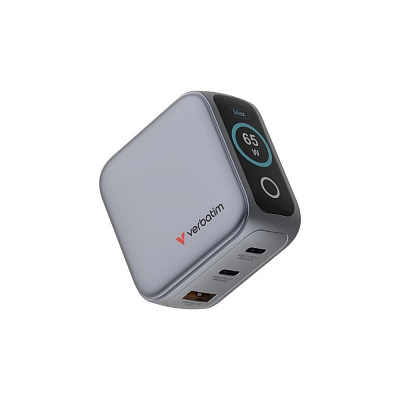 VERBATIM Mini GaN Nabíječka s displejem 65W, 2xUSB-C, 1xUSB-A, šedá