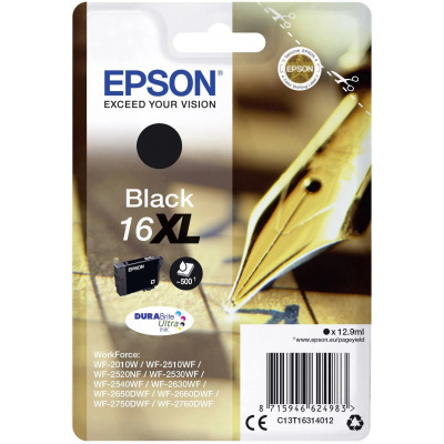 Epson originálna cartridge C13T16314012, T163140, 16XL, black, 12.9ml, Epson WorkForce WF-2540WF, WF-2530WF, WF-2520NF, WF-2010