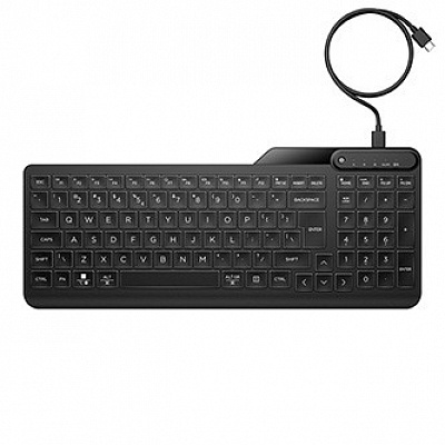 HP 405 Backlit Wired Keyboard klávesnica drôtová (USB) CZ, čierna klasická, podsvietená typ