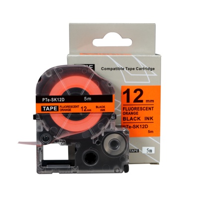 Brother TZe-SK12D, 12mm x 5m, černý tisk / fluorescenční oranžový podklad, kompatibilní páska