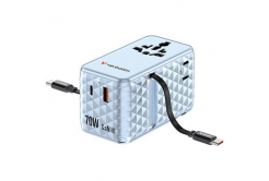 Verbatim 30187, Univerzálny cestovný adaptér Charge ,n, Travel 1x USB-C, 1X USB-A + 2x integrovaný kábel USB-C, modrá, 70 W