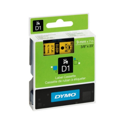 Dymo D1 40918, S0720730, 9 mm x 7 m, čierna tlač / žltý podklad, originálna páska