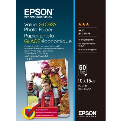 Epson Value Glossy Photo Paper, bílý lesklý foto papír, 10x15cm, 183 g/m2, 50 ks, C13S400038