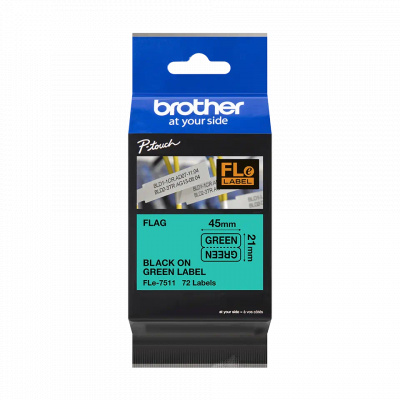 Brother FLE-7511 Pro Tape, 45mm x 10.5mm, čierna tlač/zelený podklad, 72ks, originálna páska