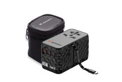 Verbatim CNT-02 GaN III 32127, Univerzálny cestovný adaptér, 3x USB-C PD QC 4+, 1x USB-C kabel, 1x USB-A QC, čierny, 85W