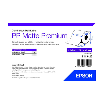Epson 7113426 PP Matte, pre ColorWorks, 51mmx29m, polypropylén, biele samolepiace etikety