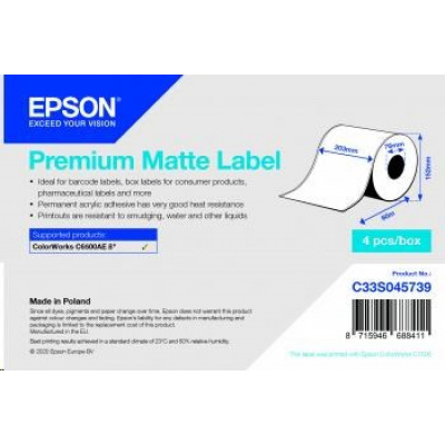 Epson C33S045739 Premium Matte, pro ColorWorks, 203mmx60m, bílé samolepicí etikety