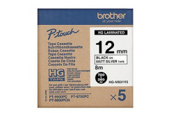 Brother originální páska do tiskárny štítků, Brother, HGE-M931, černý tisk/stříbrný matný podklad, 8m, 12mm, 5 ks v balení, cena z