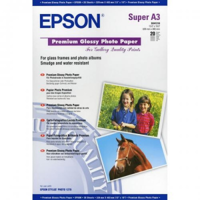 Epson Premium Glossy Photo Paper C13S041316, 255 g/m2, A3+, 20ks, lesklý, biely, foto papier