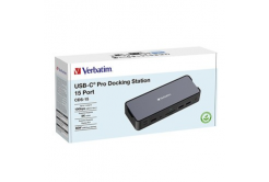 Verbatim 32171 dokovacia stanica, USB-C Pro, 15-port, 2x HDMI, RJ45, microSD, 2x USB-A 3.0, USB-C PD, šedá