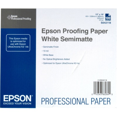 Epson Proofing Paper White Semimatte, foto papír, pololesklý, bílý, A3+, 250 Ám, 100 ks, C13S0