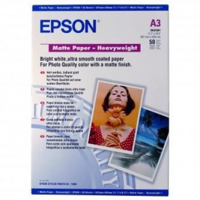 Epson Matte Paper Heavyweight, foto papír, matný, silný, bílý, Stylus Photo 1270, 1290, A3, 16