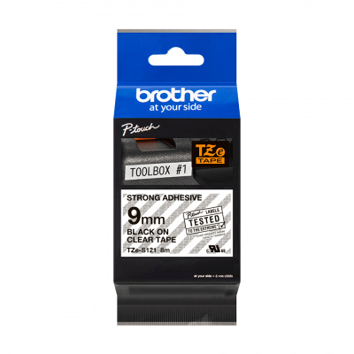 Brother TZ-S121 / TZe-S121 Pro Tape, 9mm x 8m, čierna tlač/priehľadný podklad, originálna páska