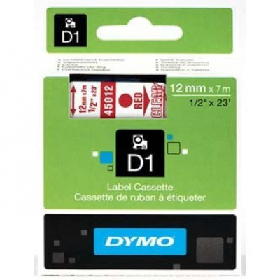 Dymo D1 45012, S0720520, 12mm x 7m, červená tlač / priehľadný podklad, originálna páska