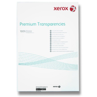 Xerox, fólie, transparentní, A4, 100 mic. 100ks, pro černobílé kopírování a laserový tisk,