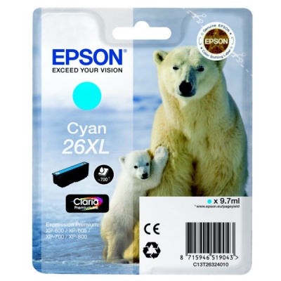 Epson T26324012, T263240, 26XL azúrová (cyan) originálna cartridge