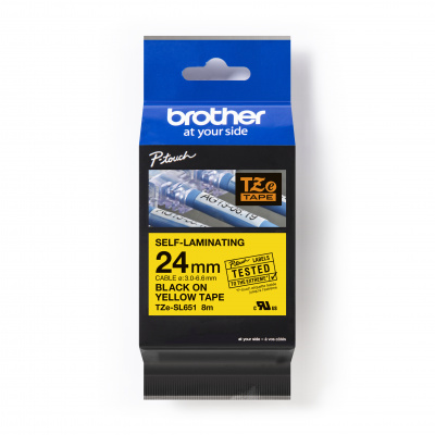 Brother TZ-SL651 / TZe-SL651 Pro Tape, 24mm x 8m, čierna tlač / žltý podklad, originálna páska