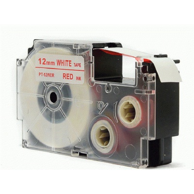 Kompatibilná páska s Casio XR-12WER 12mm x 8m červená tlač / biely podklad