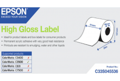 Epson C33S045536 High Gloss, pre ColorWorks, 51mmx33m, biele samolepiace etikety