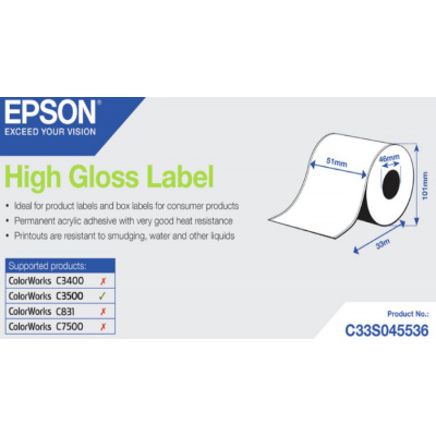 Epson C33S045536 High Gloss, pre ColorWorks, 51mmx33m, biele samolepiace etikety