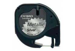 Dymo LetraTag 91208 S0721730 12mm x 4m čierna tlač/strieborný podklad originálna páska metalická