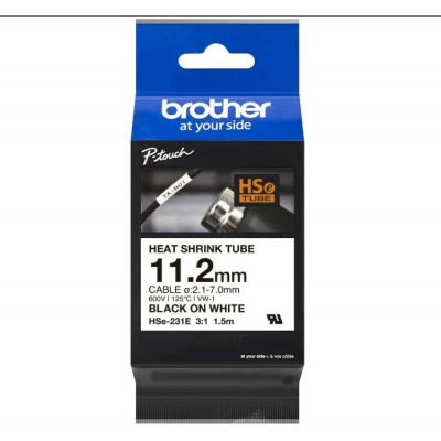 Brother HSe-231E Pro Tape, 11.2 mm x 1.5 m, čierna tlač / biely podklad , originálna páska