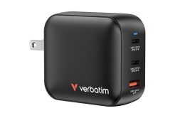 Verbatim 32230, Mini GaN sieťová nabíjačka 2 x USB-CR PD 100W a 1 x USB-A QC 3.0, sivá, 100 W, vymeniteľné vidlice C,G,A