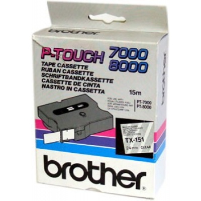 Brother TX-151, 24mm x 15m, čierna tlač / priehľadný podklad