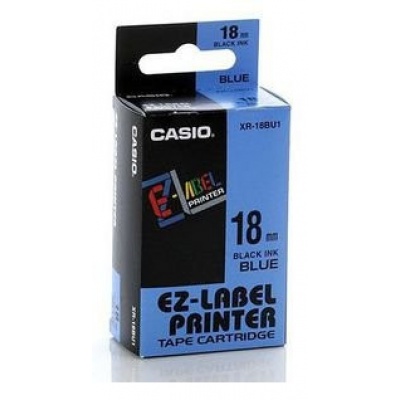Casio XR-18BU1, 18mm x 8m, čierna tlač/modrý podklad, originálna páska