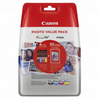 Canon originálna cartridge 6443B006, CLI-551XL C/M/Y/BK Photo Value Pack, CMYK, blistr, Canon Pixma iP7250,iP8750,iX6850,MG5450,MG5550,M