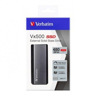 Verbatim 47443 Vx500, SSD externý disk, 480GB, 2.5", USB-C, strieborný