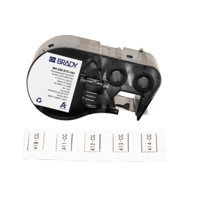 Brady M4-250-075-342 / 170720, 19.05 mm x 11.15 mm, Polyolefin, čierna tlač / biely podklad
